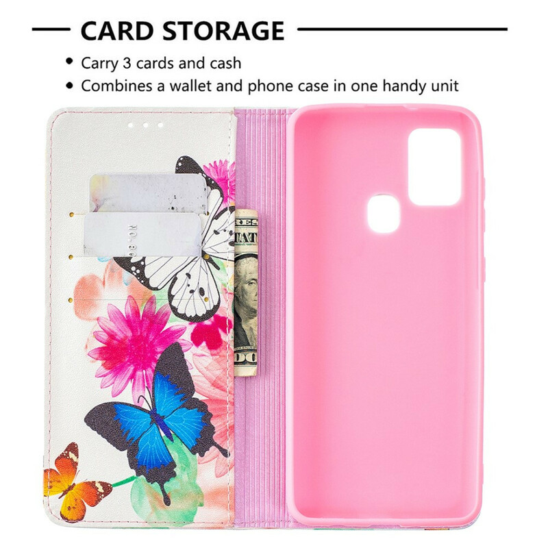Capa Flip Capa Samsung Galaxy A21s Butterflies coloridas