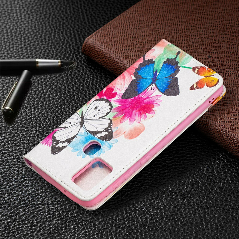 Capa Flip Capa Samsung Galaxy A21s Butterflies coloridas