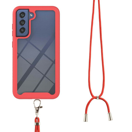 Samsung Galaxy S21 FE Capa Híbrida com Cordão de Arrastar e Bordo Colorido