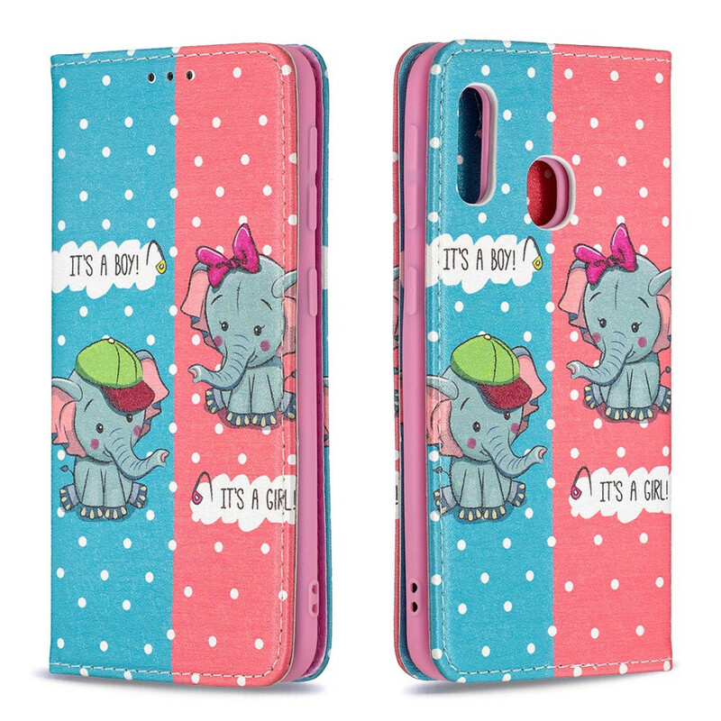 Capa Flip Capa Samsung Galaxy A20e Elefantes Bebés