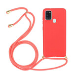 Capa de silicone Samsung Galaxy A21s com cordão colorido