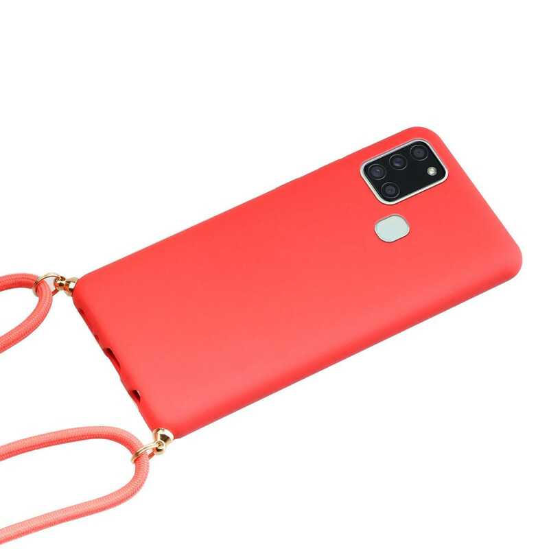 Capa de silicone Samsung Galaxy A21s com cordão colorido