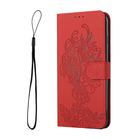 Capa iPhone 12 Mini Tigre Barroco com Lanyard