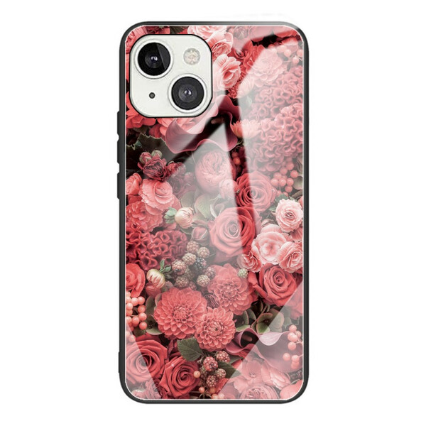 Capa iPhone 13 Mini Flores de Vidro Temperado Rosa
