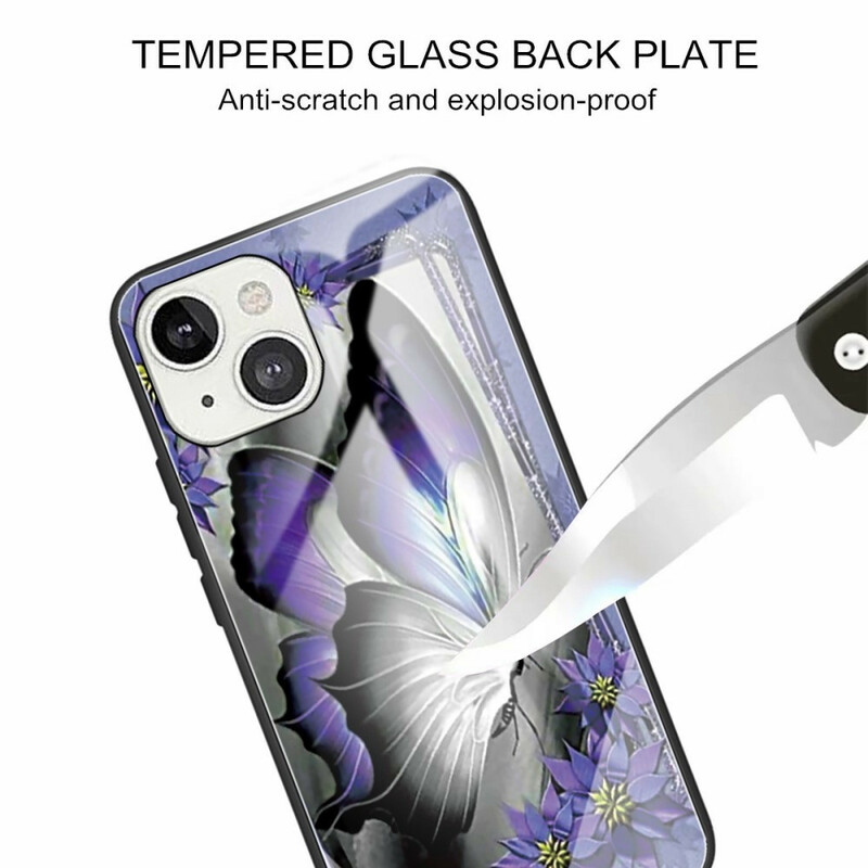 iPhone 13 Mini capa de vidro Butterfly Purple