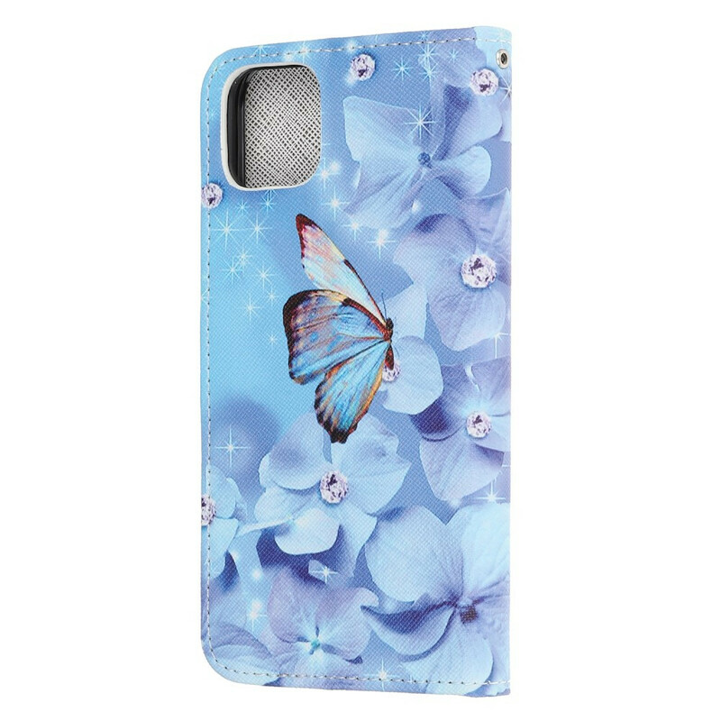 Capa iPhone 13 Mini Butterflies Diamantes com CordÃ£o