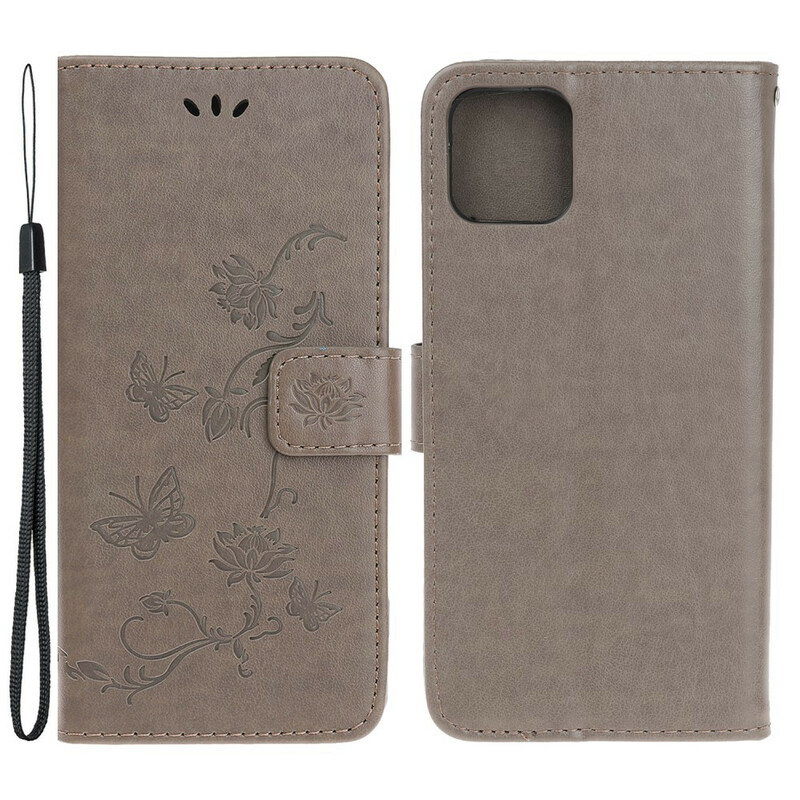 Capa para iPhone 13 Mini Butterflies e Flores com Lanyard