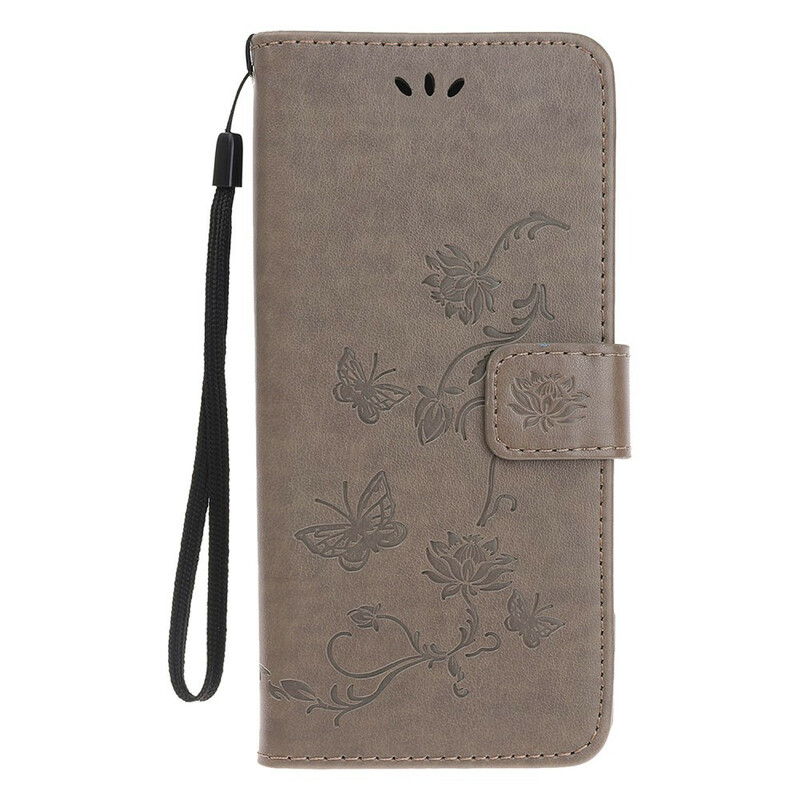 Capa para iPhone 13 Mini Butterflies e Flores com Lanyard