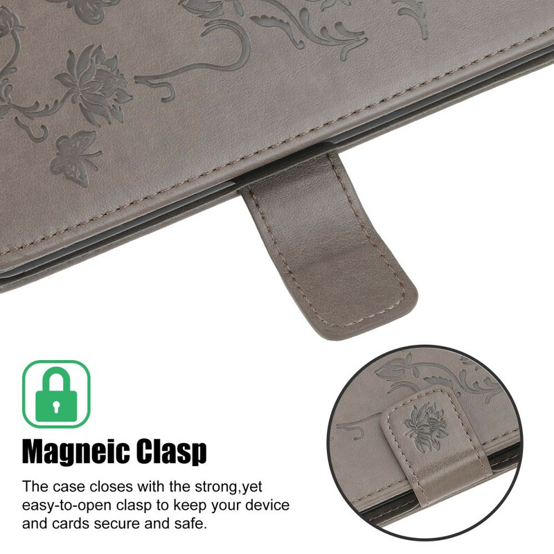 Capa para iPhone 13 Mini Butterflies e Flores com Lanyard