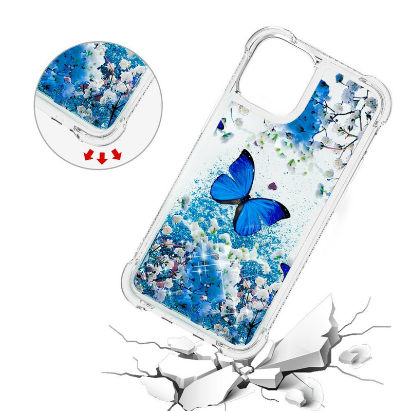iPhone 13 Pro Max Case Blue Butterflies Glitter