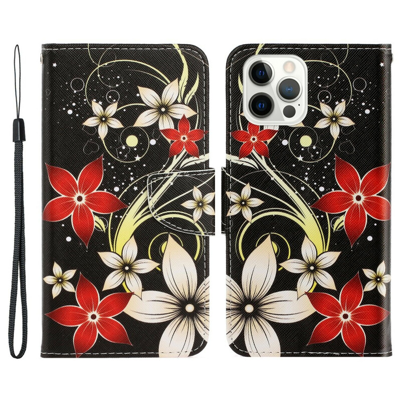 Capa para iPhone 13 Pro Coloured Flowers with Strap