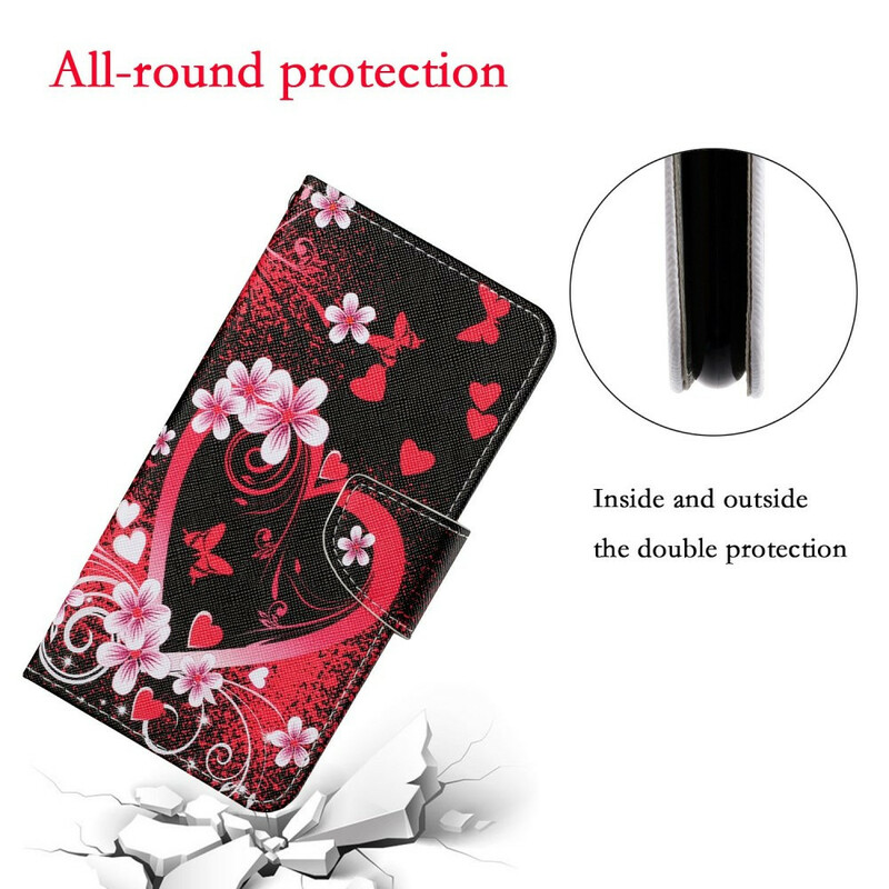 iPhone 13 Pro Case Flowers and Hearts with Strap