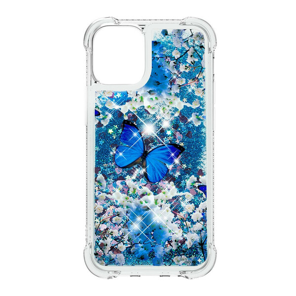 iPhone 13 Pro Case Blue Butterflies Glitter