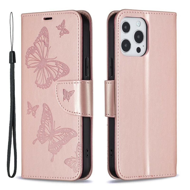 Capa para iPhone 13 Pro Butterfly Printed Lanyard