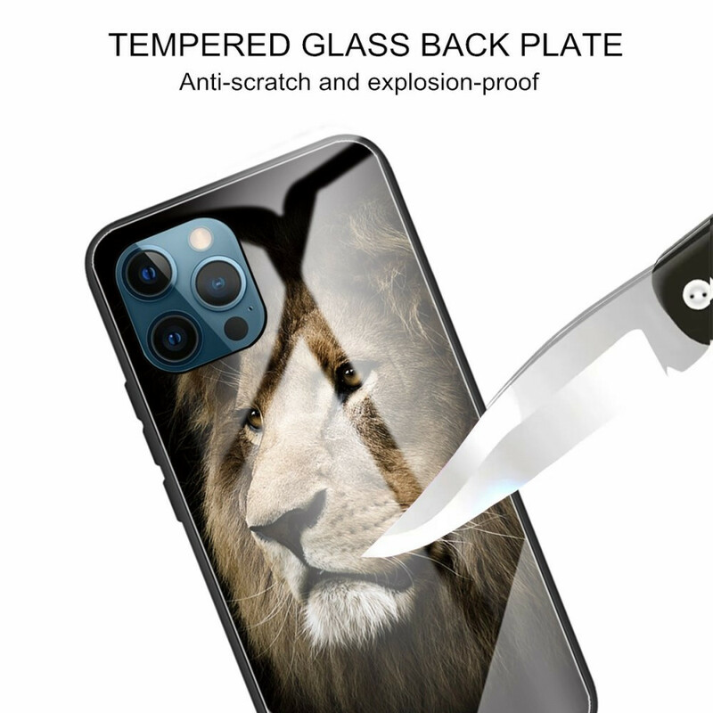 iPhone 13 Pro Max Case cabeça de leão de vidro temperado
