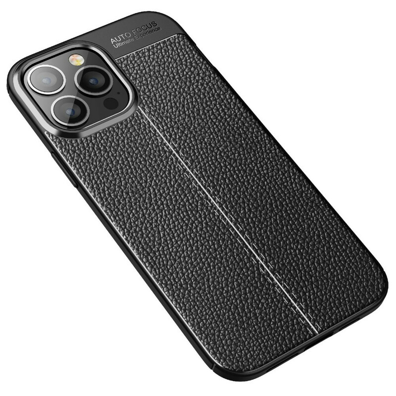 iPhone 13 Pro Max Case Litchi Linha Dupla de Couro Litchi