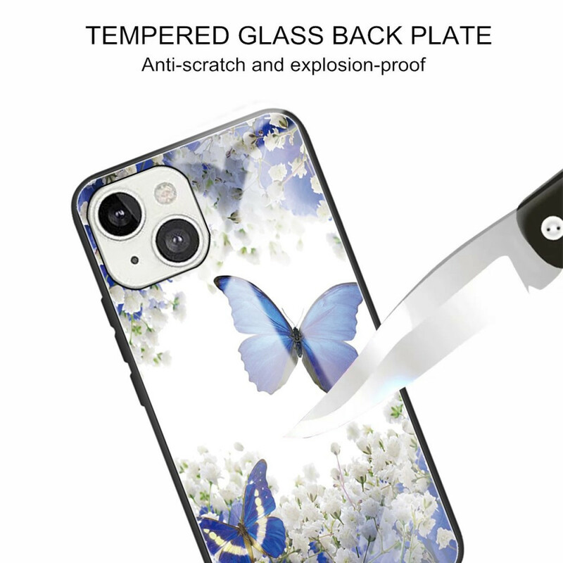 iPhone 13 Capa de design de borboleta de vidro temperado