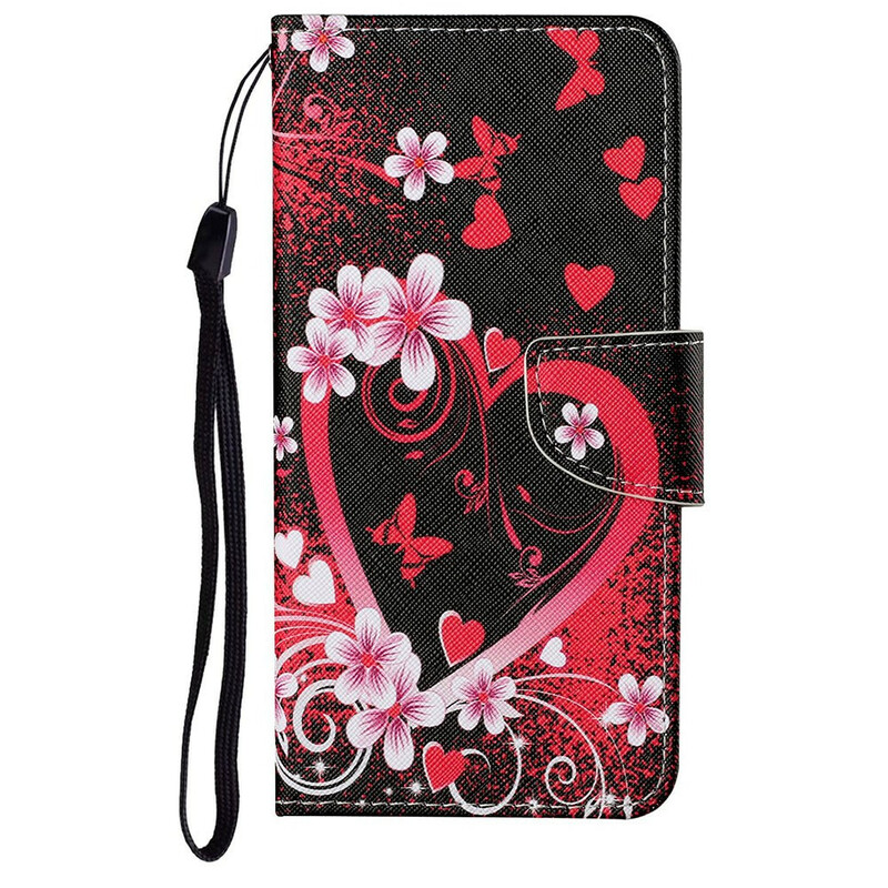 iPhone 13 Case Flowers and Hearts with Strap