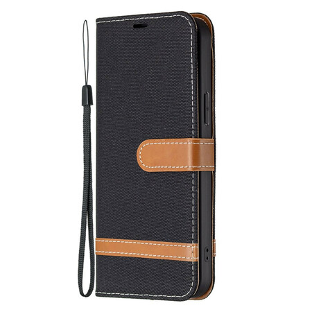 Capa para iPhone 13 Pro Max Tecido e Efeito Couro com Cordão