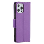 Capa para iPhone 13 Pro Max Coloured Lychee Leather Effect with Strap