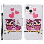iPhone 13 Capa da família Owl com Lanyard