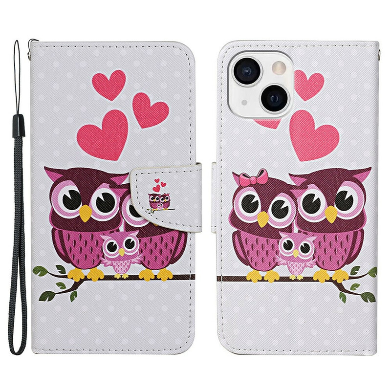 iPhone 13 Capa da família Owl com Lanyard