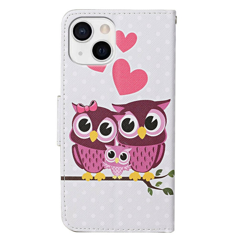 iPhone 13 Capa da família Owl com Lanyard