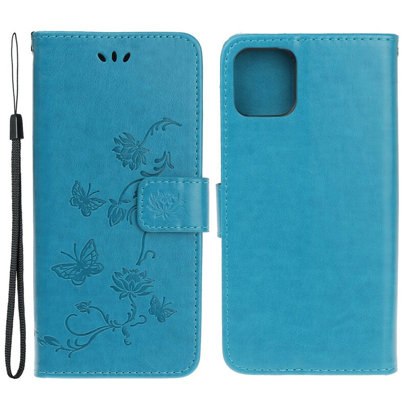 Capa para iPhone 13 Borboletas e Flores com Lanyard
