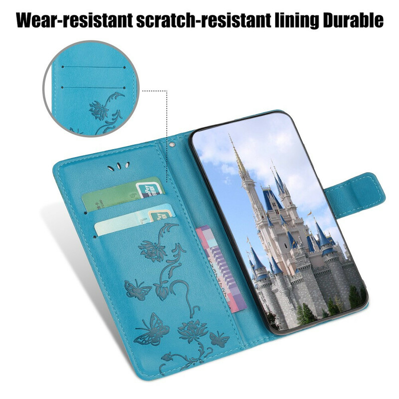 Capa para iPhone 13 Borboletas e Flores com Lanyard