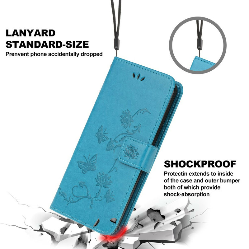 Capa para iPhone 13 Borboletas e Flores com Lanyard