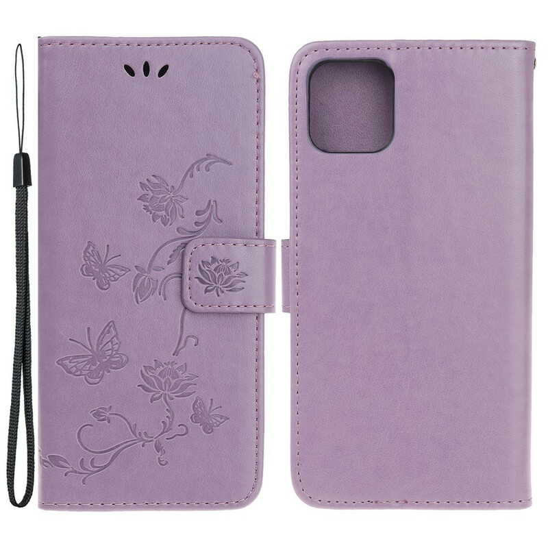 Capa para iPhone 13 Borboletas e Flores com Lanyard