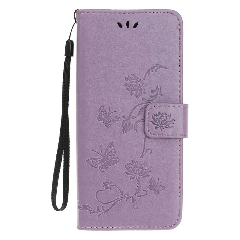 Capa para iPhone 13 Borboletas e Flores com Lanyard