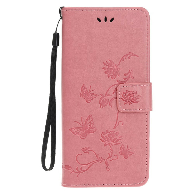 Capa para iPhone 13 Borboletas e Flores com Lanyard