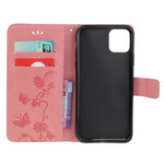 Capa para iPhone 13 Borboletas e Flores com Lanyard