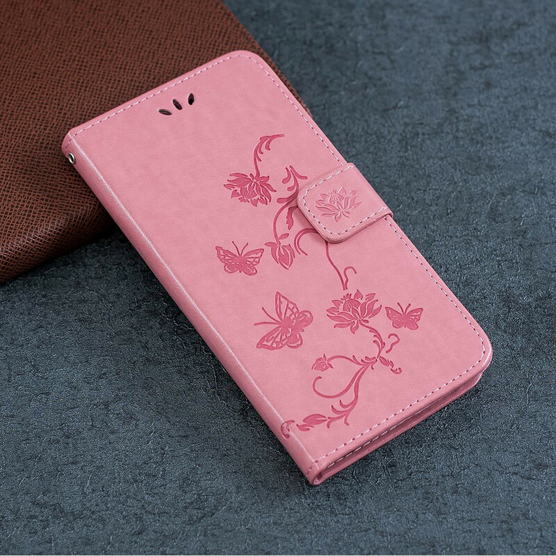Capa para iPhone 13 Borboletas e Flores com Lanyard