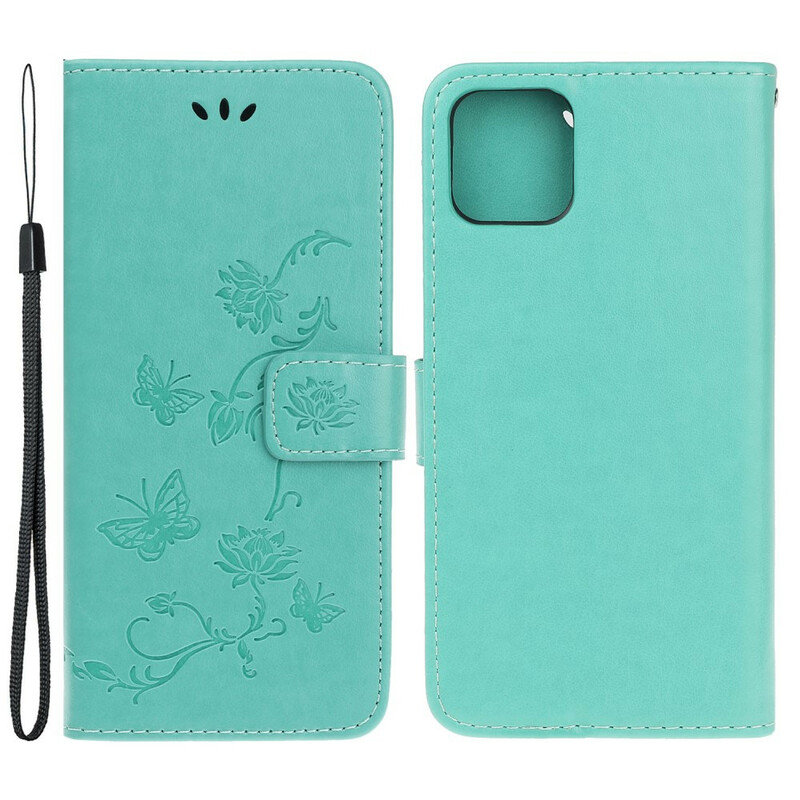 Capa para iPhone 13 Borboletas e Flores com Lanyard