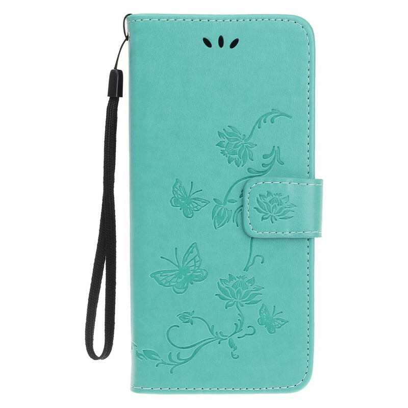 Capa para iPhone 13 Borboletas e Flores com Lanyard