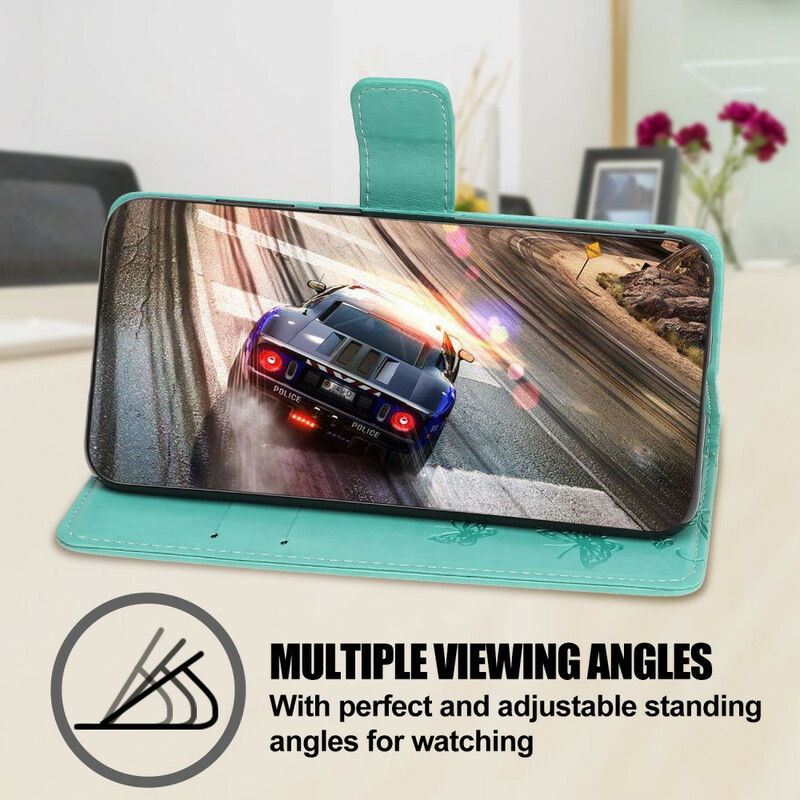 Capa para iPhone 13 Borboletas e Flores com Lanyard