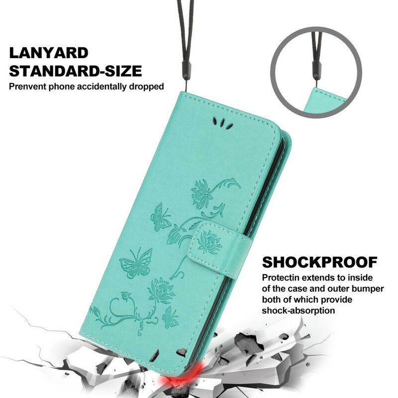 Capa para iPhone 13 Borboletas e Flores com Lanyard