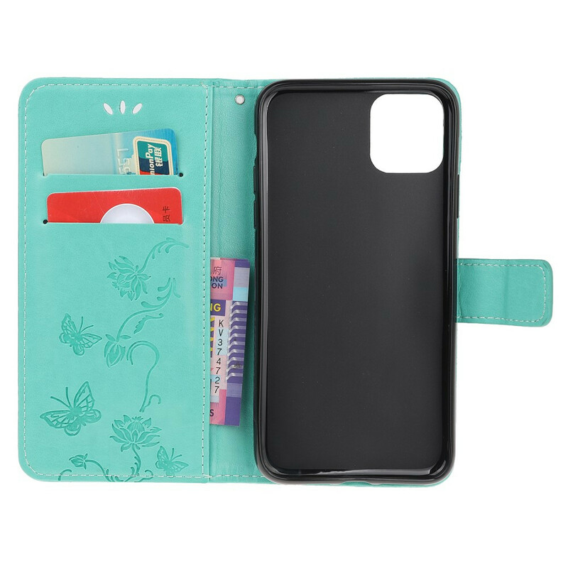Capa para iPhone 13 Borboletas e Flores com Lanyard