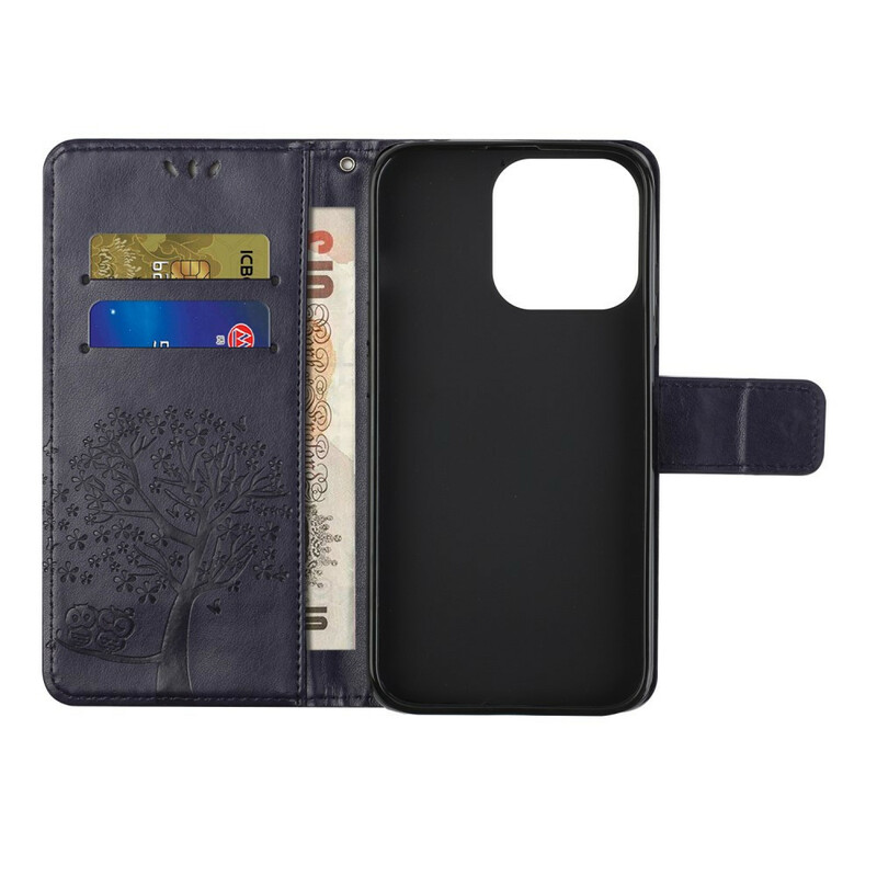 Capa para iPhone 13 Árvore e Corujas com Lanyard
