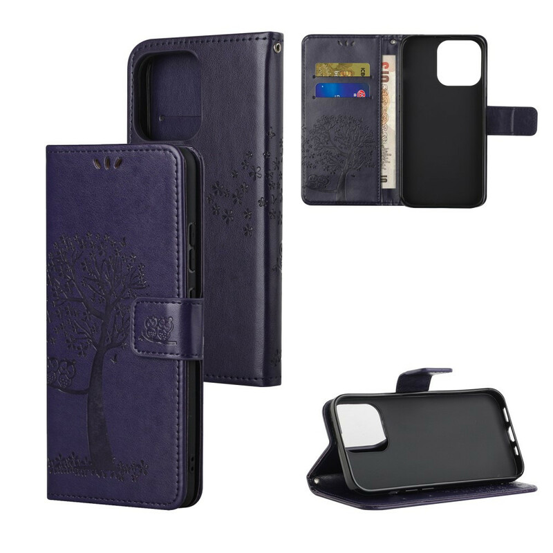 Capa para iPhone 13 Árvore e Corujas com Lanyard