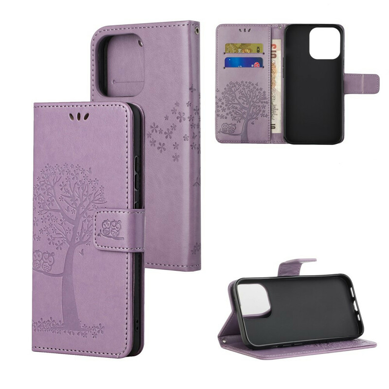 Capa para iPhone 13 Árvore e Corujas com Lanyard