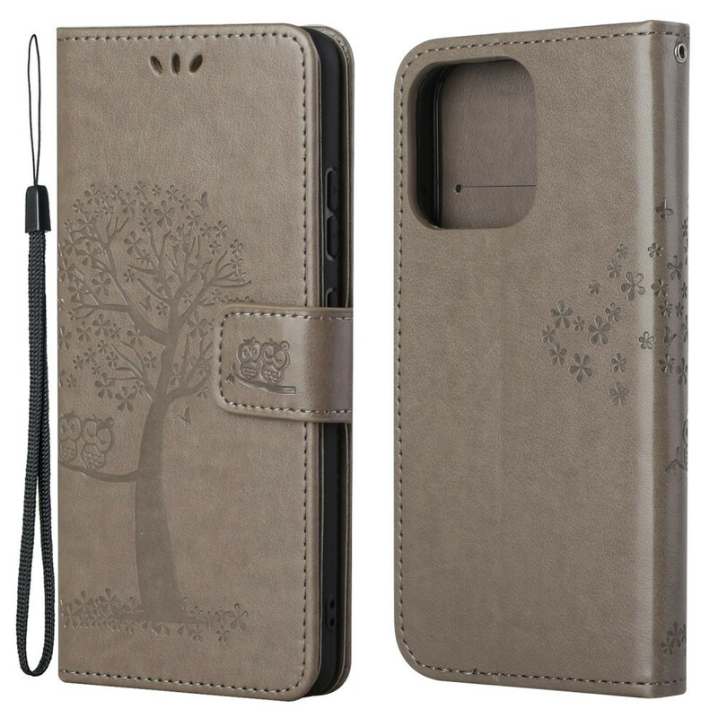 Capa para iPhone 13 Árvore e Corujas com Lanyard