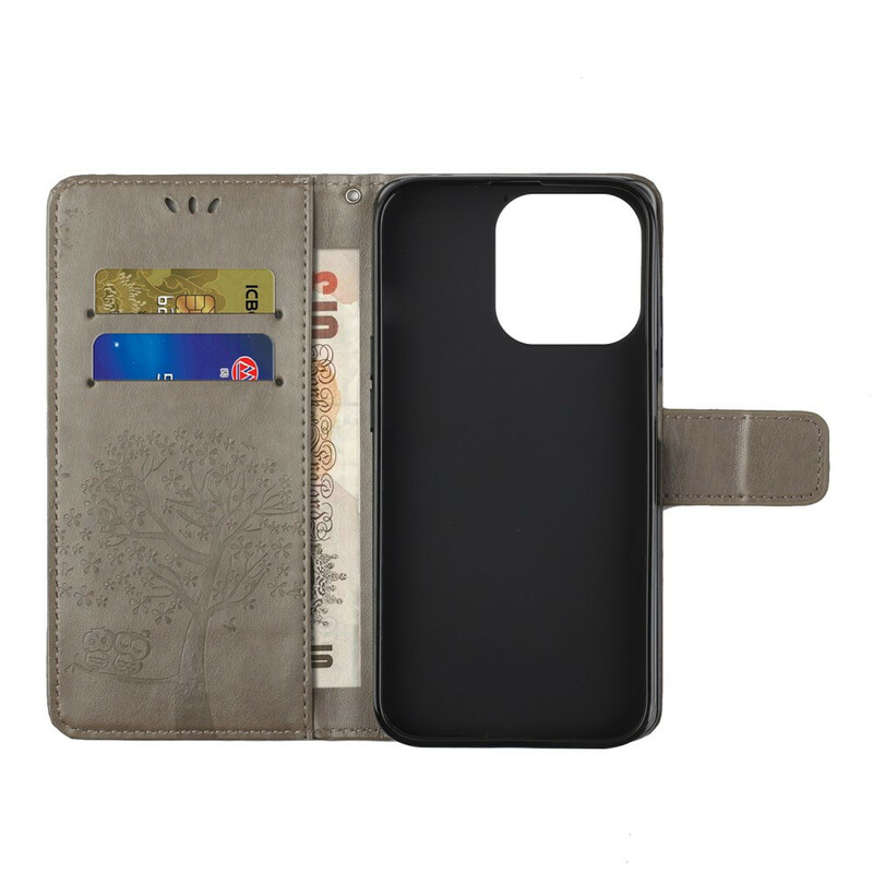 Capa para iPhone 13 Árvore e Corujas com Lanyard
