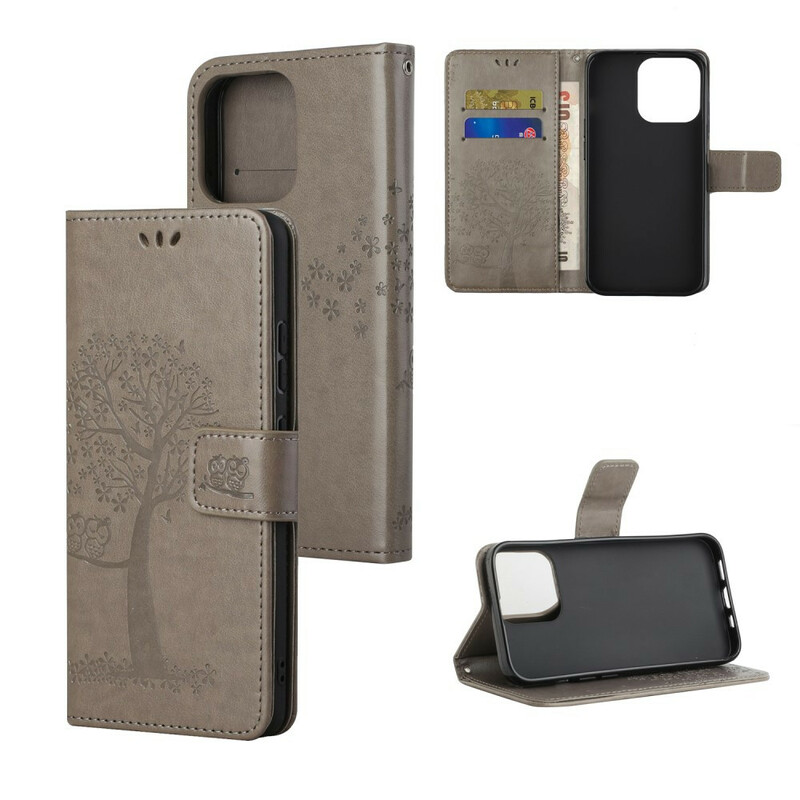 Capa para iPhone 13 Árvore e Corujas com Lanyard