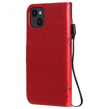 Capa para iPhone 13 Árvore e Gato com Lanyard