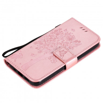 Capa para iPhone 13 Árvore e Gato com Lanyard