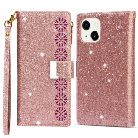 Capa iPhone 13 Glitter Wallet Zip