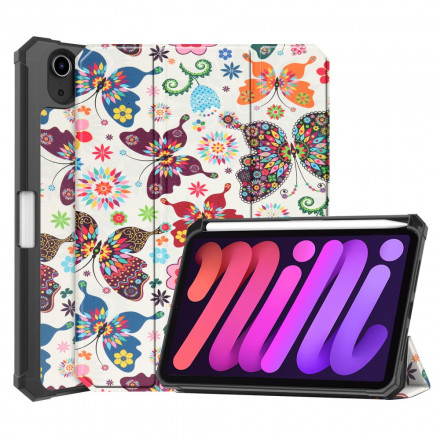 Capa Inteligente iPad Mini 6 (2021) Capa Stylus Flores Vintage